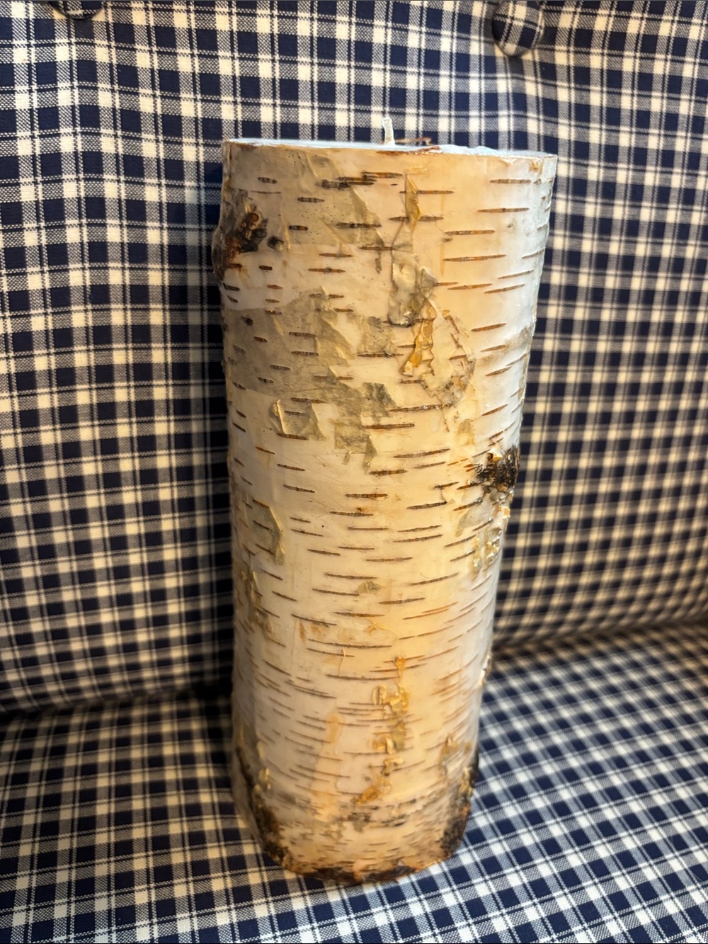 Birch Log Decorative Pillar Candle - White & Tan